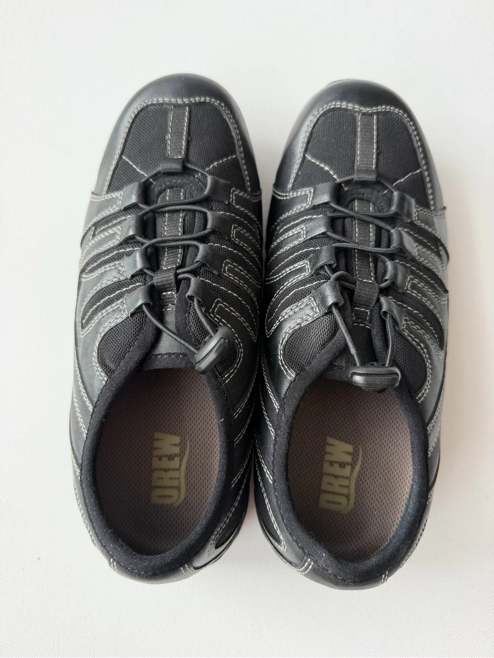 Drew Women’s 7W Wide Black Leather Mesh Comfort Walking Shoes Bungee NWOT